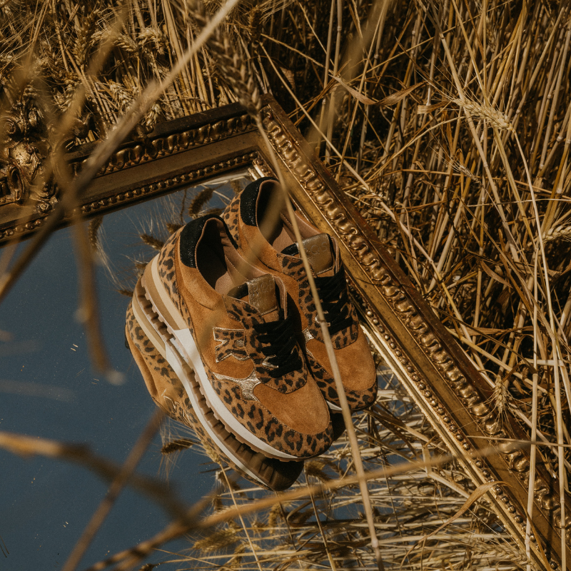 Mania leather velvet leopard - Leopard printed suede leather sneakers