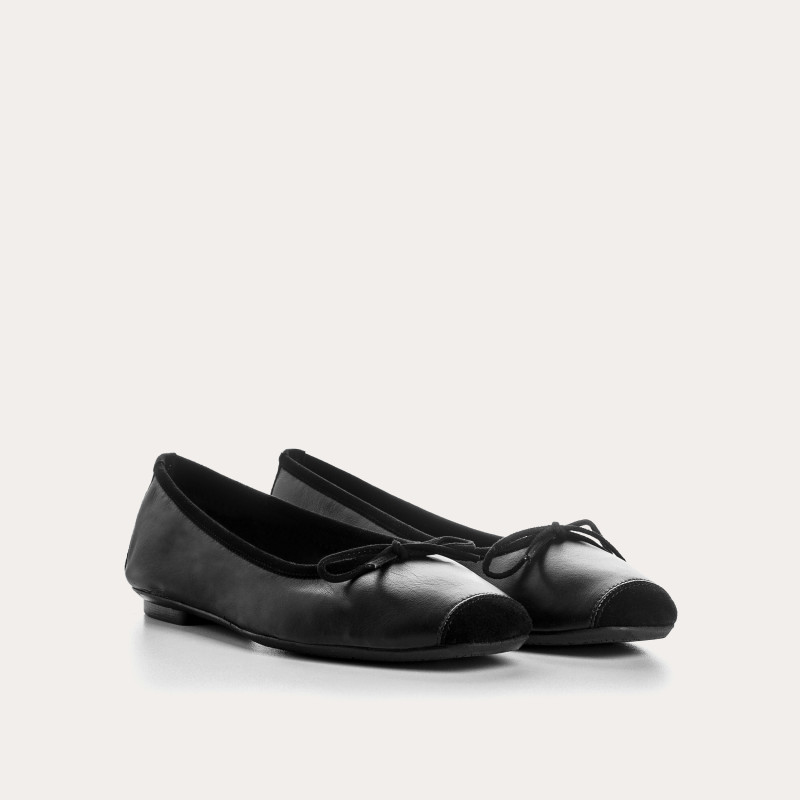 Flat Ballerinas with Smooth Leather Knot and Suede