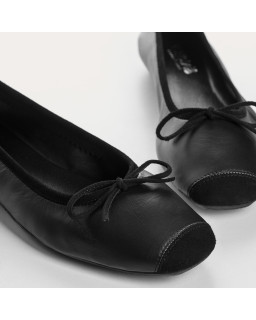 Flat Ballerinas with Smooth Leather Knot and Suede