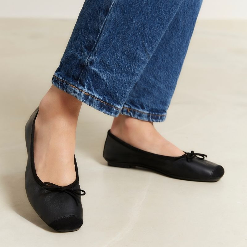 Flat Ballerinas with Smooth Leather Knot and Suede