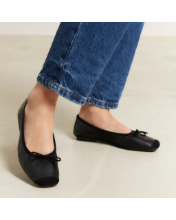 Flat Ballerinas with Smooth Leather Knot and Suede