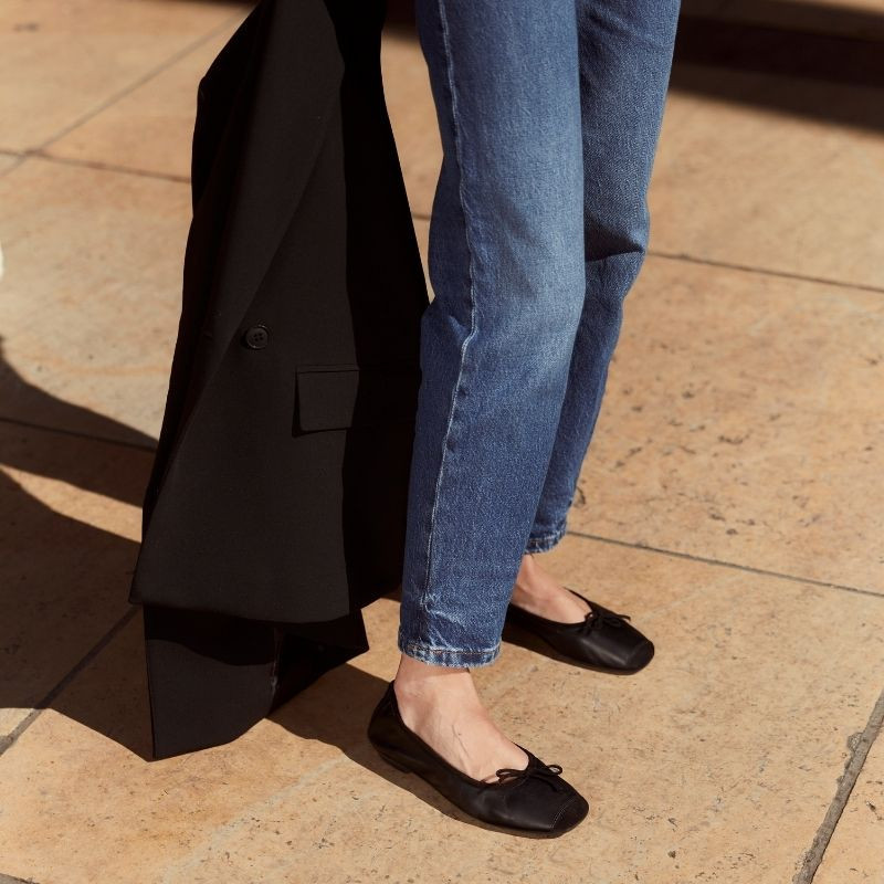 Flat Ballerinas with Smooth Leather Knot and Suede