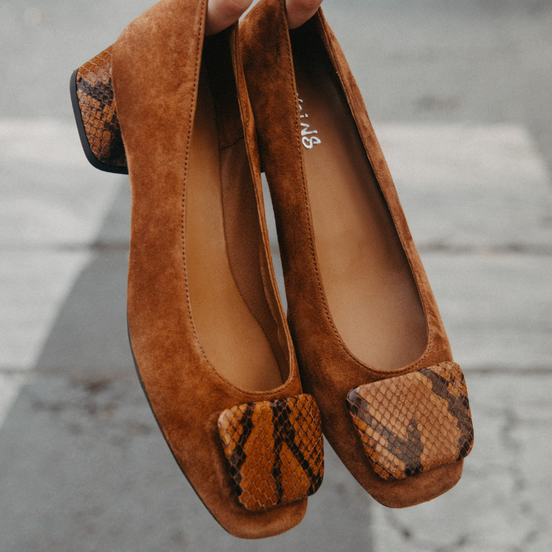 Kefir suede and python print heeled ballerinas | Reqins