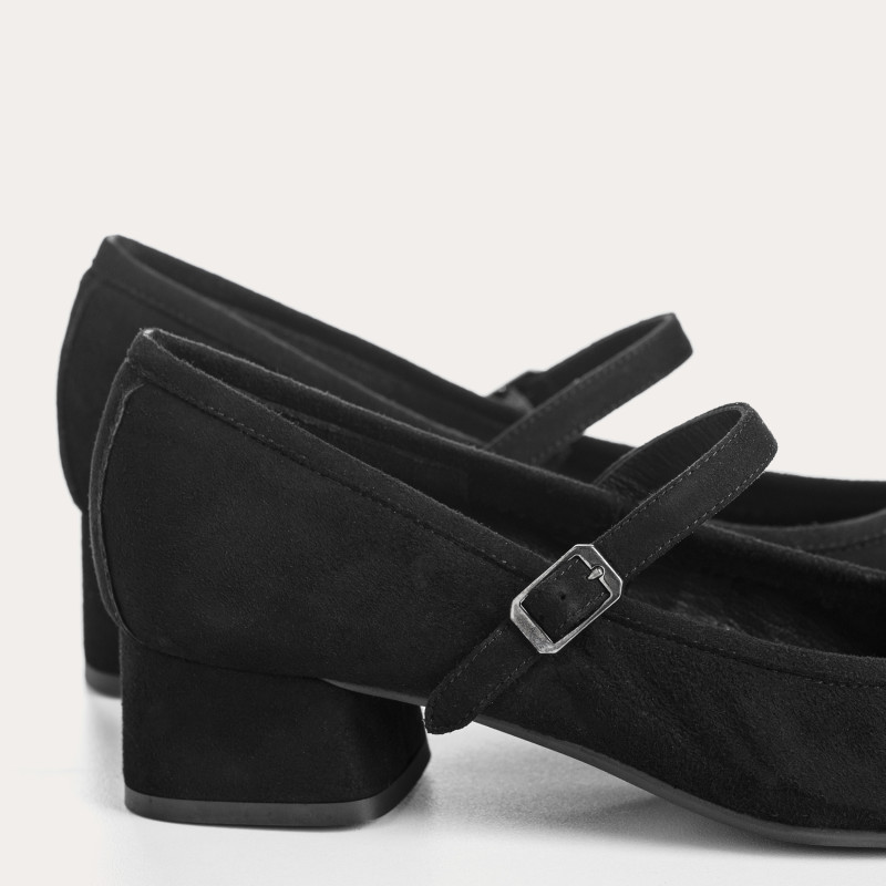 Kelly Brown Heel Mary Janes in Suede