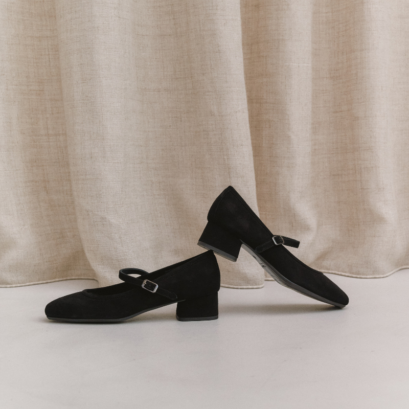 Kelly Brown Heel Mary Janes in Suede