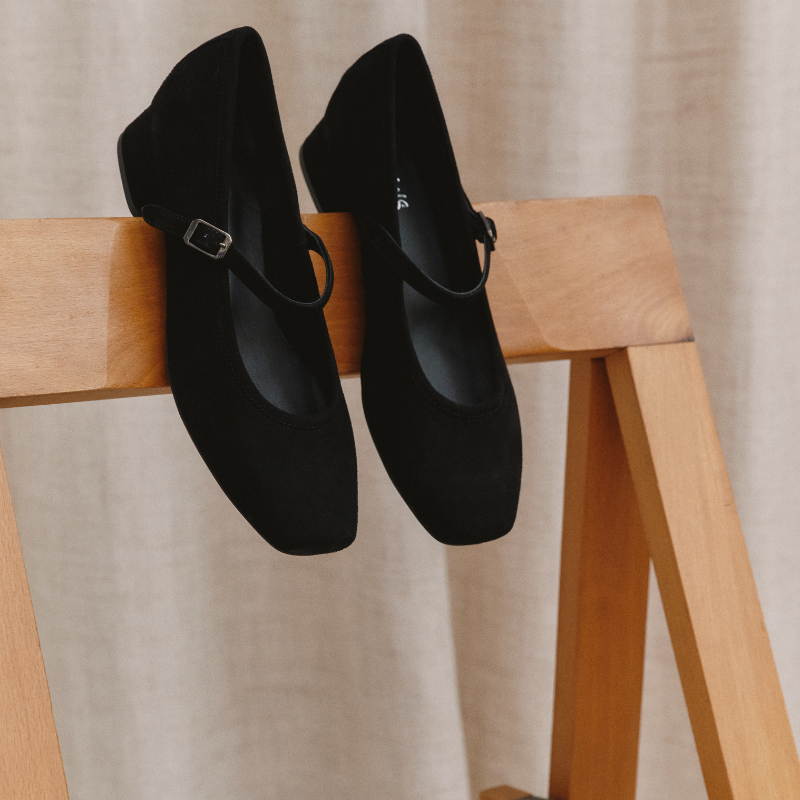 Kelly Brown Heel Mary Janes in Suede