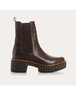 Boots Chelse black leather embossed Python with elastic