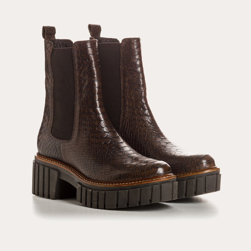 Boots Chelse black leather embossed Python with elastic