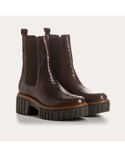 Boots Chelsea noires en cuir embossé python avec élastiques