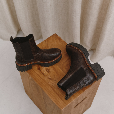 Boots Chelse black leather embossed Python with elastic