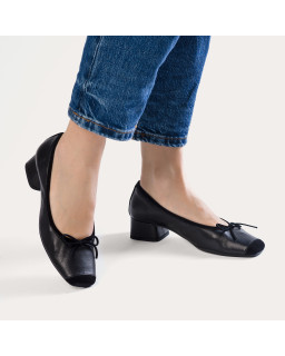 Ballerines à talons en cuir lisse avec renfort en velours