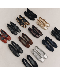 Babies à talons mi-haute en cuir vernis avec boucle dorée ou argentée