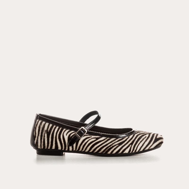 MARY JANES Honor Mini Zebra in black and white printed leather