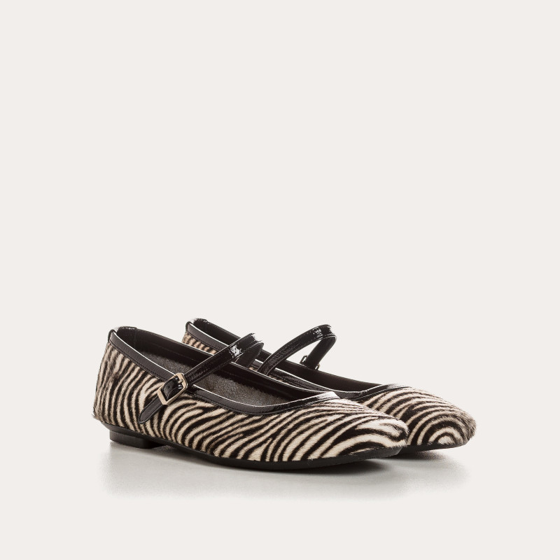 MARY JANES Honor Mini Zebra in black and white printed leather