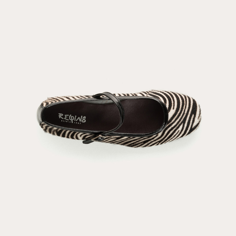 MARY JANES Honor Mini Zebra in black and white printed leather