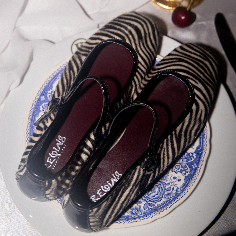 MARY JANES Honor Mini Zebra in black and white printed leather