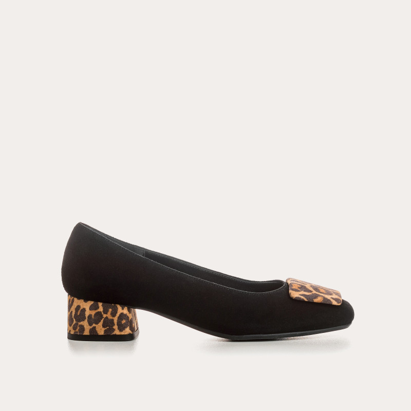 Kefir Heel Ballerines Black and Leopard Printed