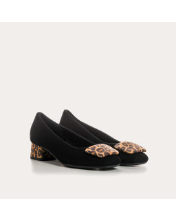 Kefir Heel Ballerines Black and Leopard Printed