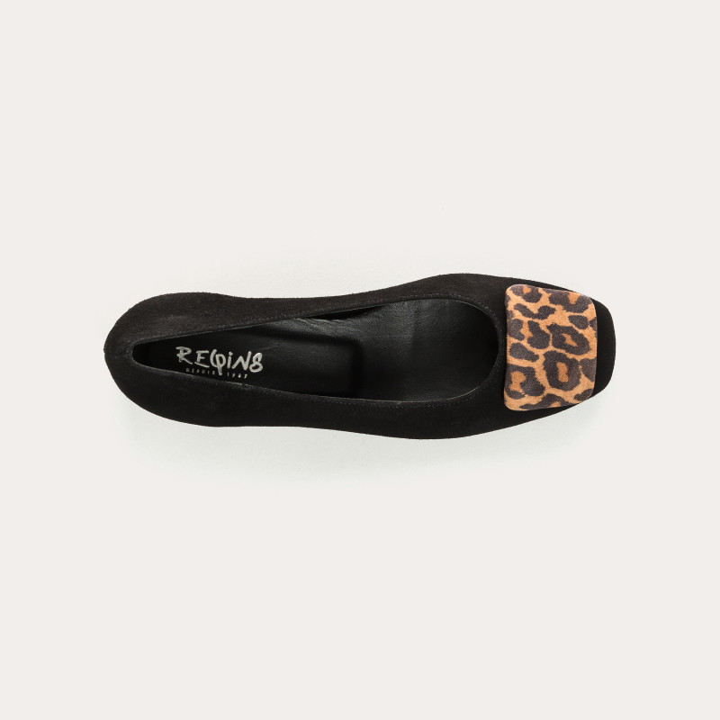 Kefir Heel Ballerines Black and Leopard Printed
