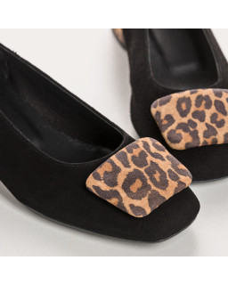 Kefir Heel Ballerines Black and Leopard Printed