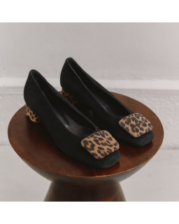 Kefir Heel Ballerines Black and Leopard Printed