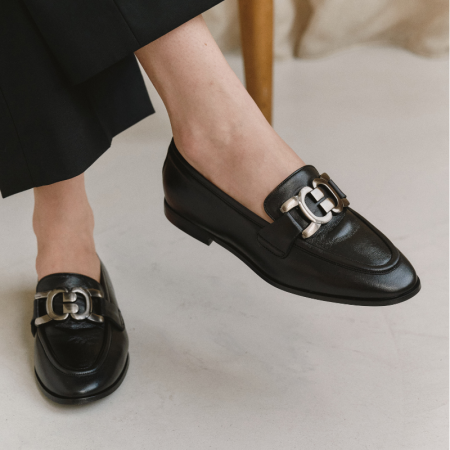 Black Faro Moccasins in smooth leather