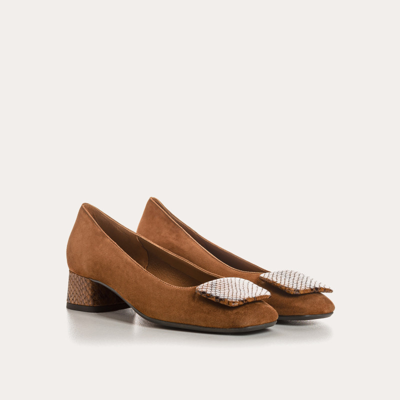 Kefir suede and python print heeled ballerinas | Reqins