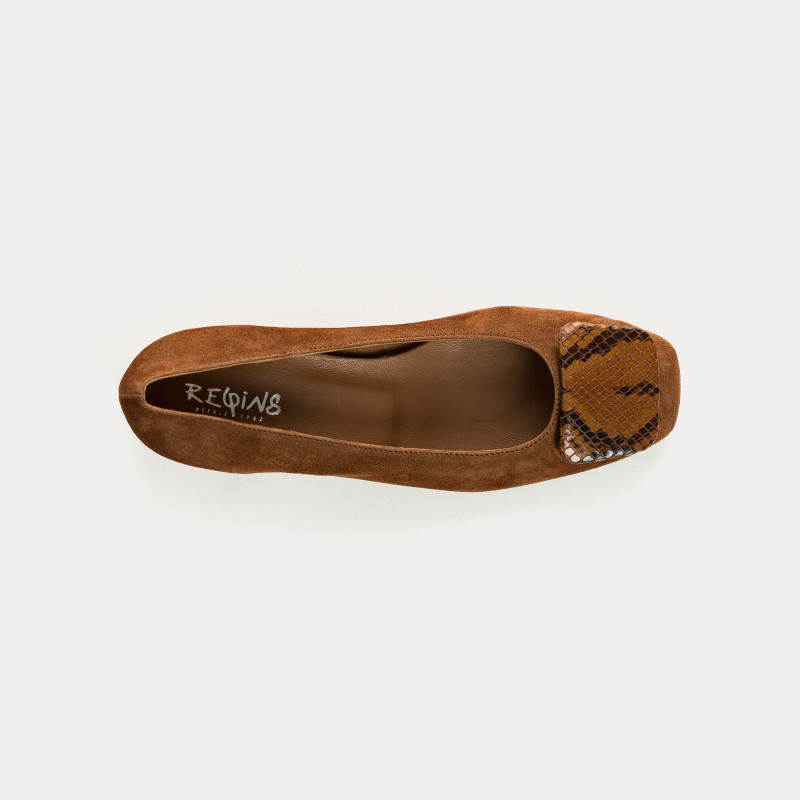 Kefir suede and python print heeled ballerinas | Reqins