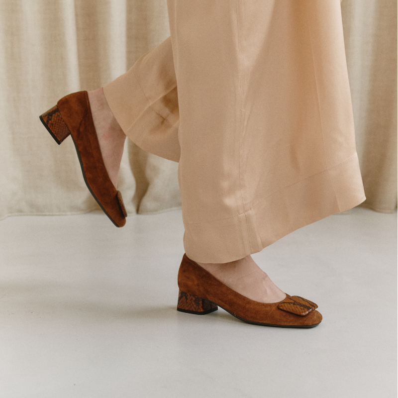 Kefir suede and python print heeled ballerinas | Reqins