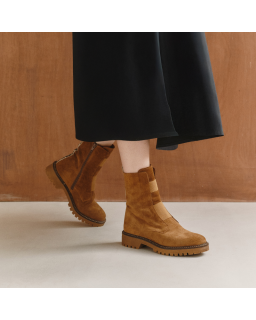 Boots Chelsea en cuir velours avec élastiques et zip intérieur