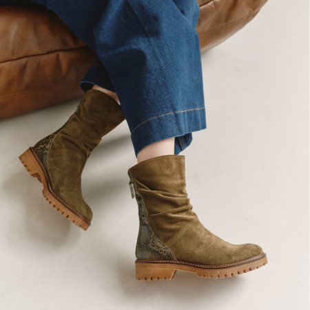 DUNK SUEDE AND PYTHON PRINT ANKLE BOOTS