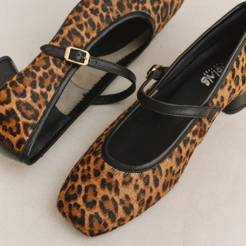 Kelly Leather Leopard Leather Mary Janes - Elegance & Comfort | Reqins