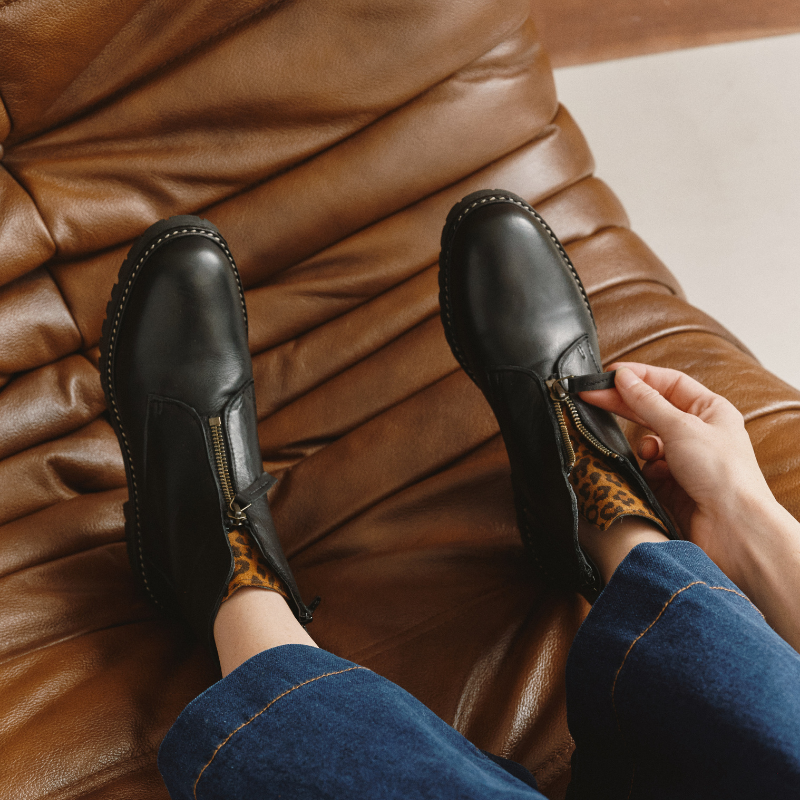 Black Leopard Leopard Details Boots | Reqins