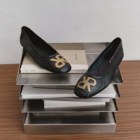 Golden Leather Hopa Ballerinas | Reqins