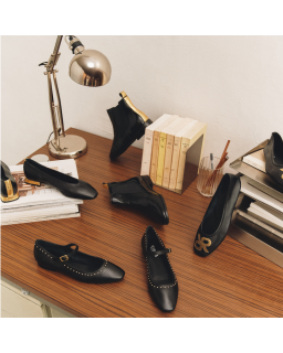 Golden Leather Hopa Ballerinas | Reqins