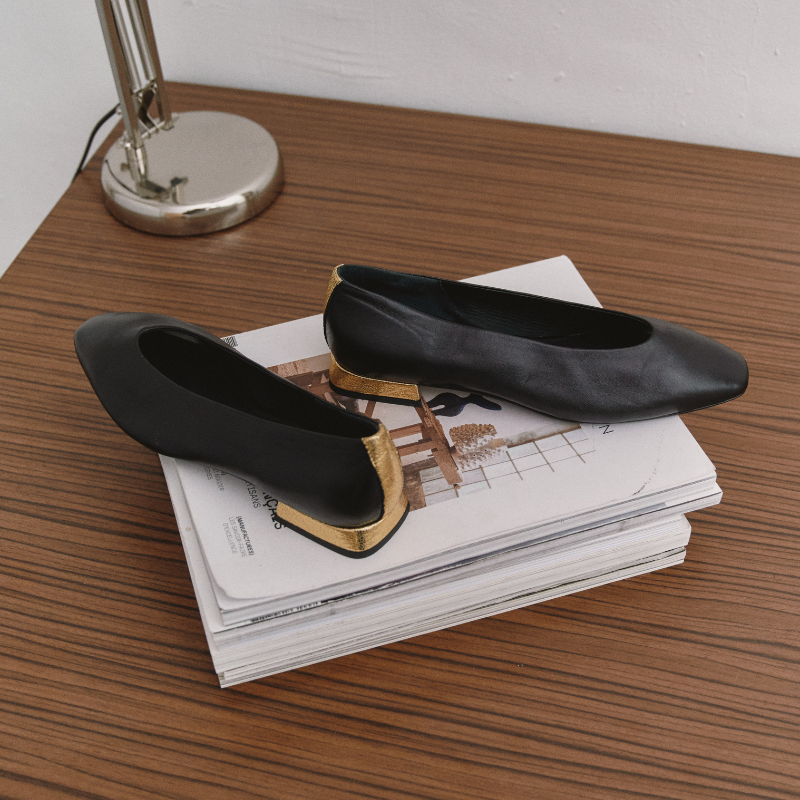 Ballerinas Thea black leather cracked | Reqins