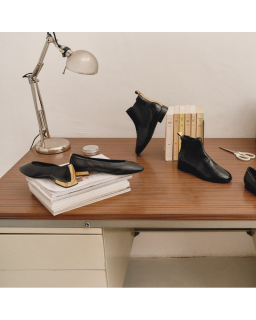 Ballerinas Thea black leather cracked | Reqins