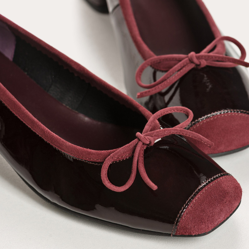 Ballerinas with polished leather with velvet reinforcement and node