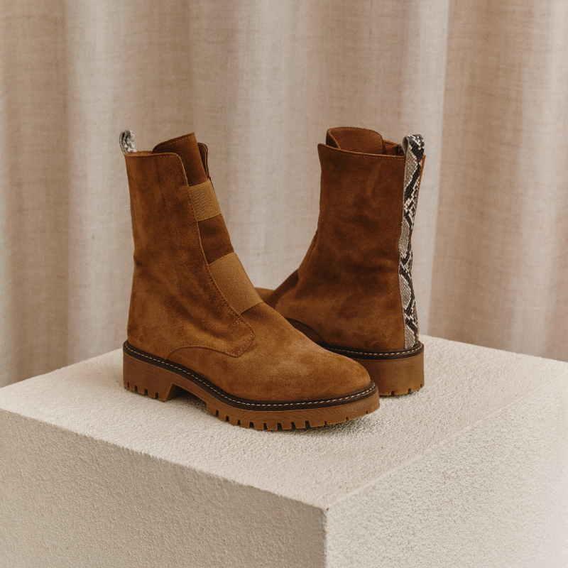 Boots Chelsea flat velvet leather with elastic