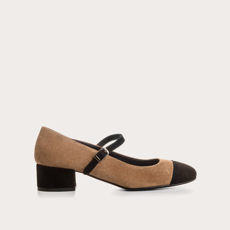 Babies Rosaria Velvet Leather Camel and Black | Reqins