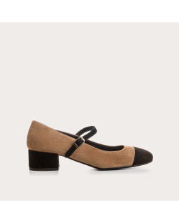 Mary Janes Rosaria Suede Camel and Black | Reqins