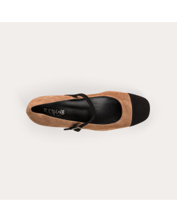 Mary Janes Rosaria Suede Camel and Black | Reqins