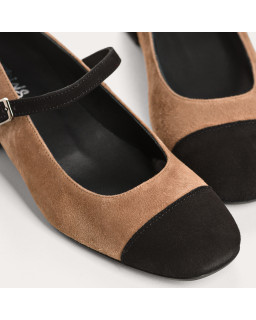 Babies Rosaria Velvet Leather Camel and Black | Reqins