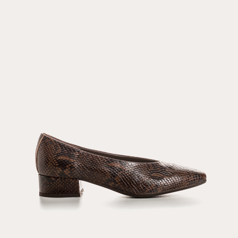 Favorite Heel Ballerinas Python Leather Brown | Reqins