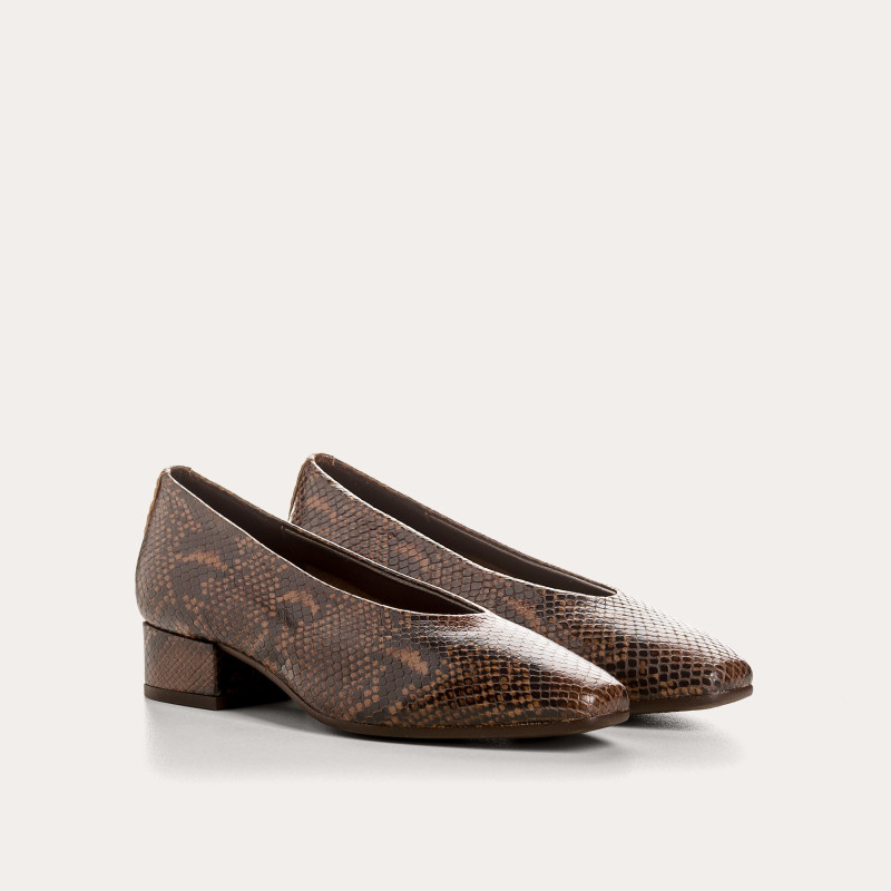 Favorite Heel Ballerinas Python Leather Brown | Reqins