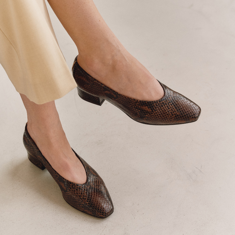 Favorite Heel Ballerinas Python Leather Brown | Reqins
