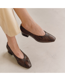 Ballerines à talons Favorite en cuir effet python marron | Reqins