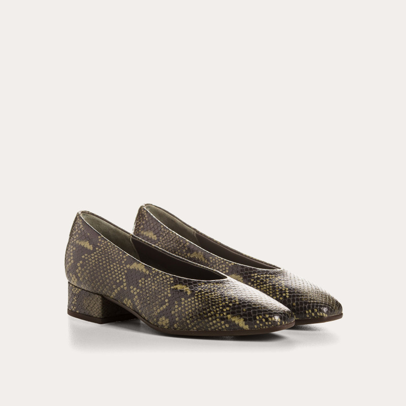 Favorite Heel Ballerinas Python Leather Brown | Reqins