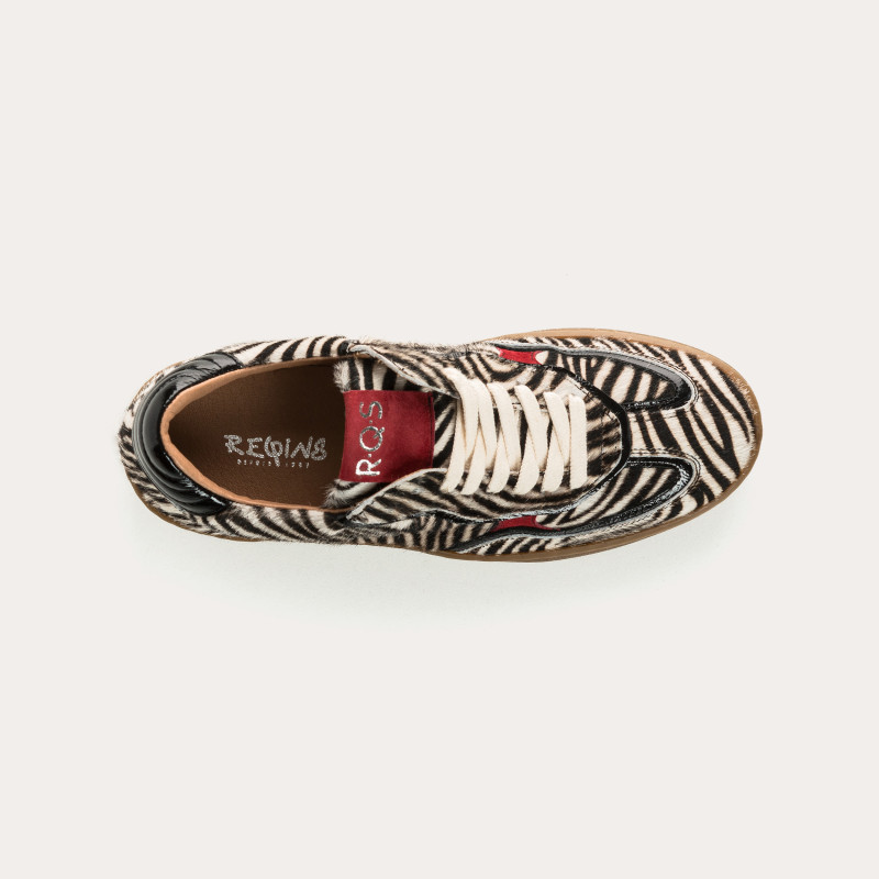 Athena white leather mini zebra sneakers | Reqins