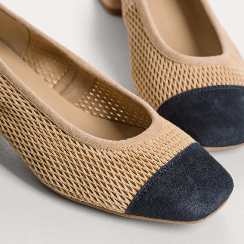 Ballerines Kana à talons en cuir velours perforé | Reqins